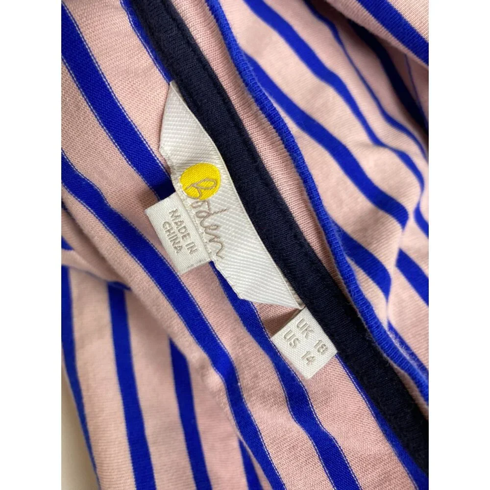 Boden Womens Long Sleeve Striped Top Size 14 Blue Pink Cotton‎ Puff Sleeve Boho